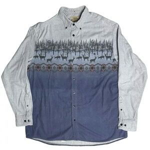 Cabelas Deerskin Soft Chamois Shirt Mens XL Tall Aztec Deer Outdoor Button Up